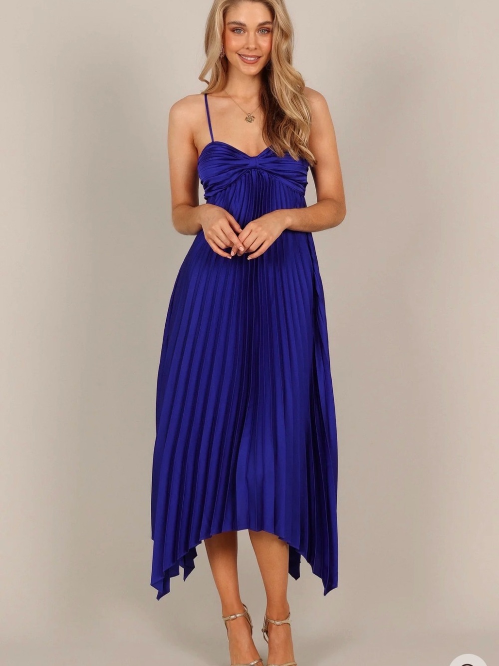 Petal & Pup Royal Blue Pleated Knot-Front Midi Dress